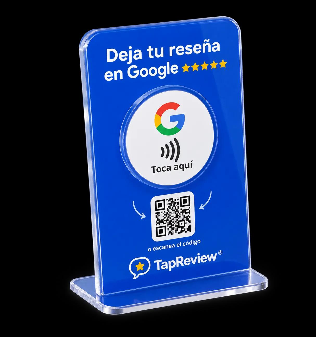 Pieza azul TapRevew con icono NFC para equipos en movimiento