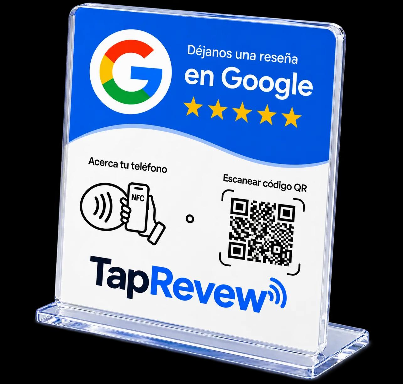 Placa de mostrador TapRevew con instrucciones NFC y QR